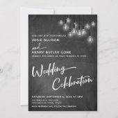 Chalkboard Edison Lights Wedding Einladung (Vorderseite)