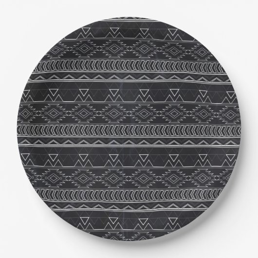 Chalkboard-Effekt Aztec Tribal Streifen Pappteller (Vorderseite)