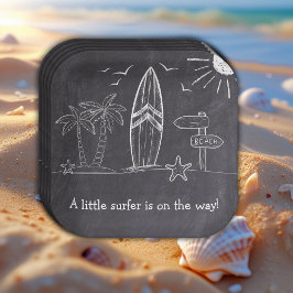 Chalkboard ein kleines Surfer Baby Dusche Pappteller