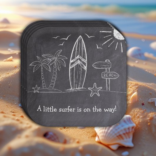 Chalkboard ein kleines Surfer Baby Dusche Pappteller