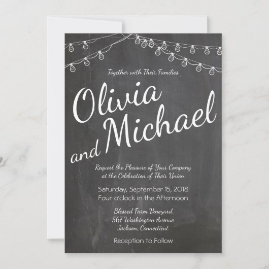 Chalkboard Einladung mit String Lights (Vorderseite)