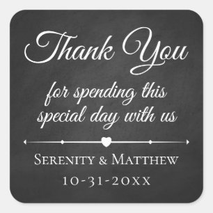 Chalkboard Elegant Black Wedding Vielen Dank Quadratischer Aufkleber