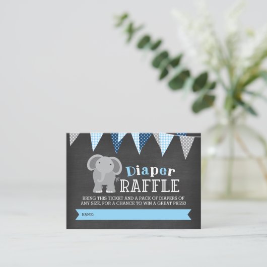 Chalkboard Elephant Boy Diaper Raffle Ticket Begleitkarte (Stehend Vorderseite)