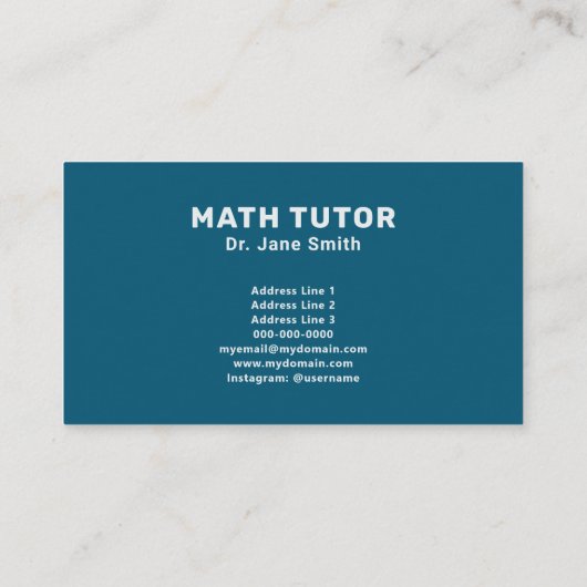 Chalkboard & Equity Math Tutor Visitenkarte (Rückseite)