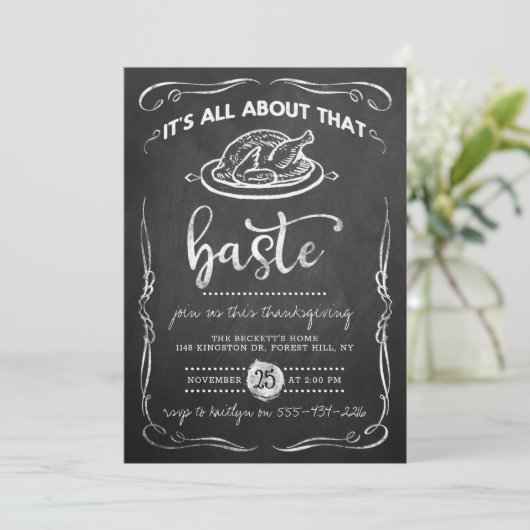 Chalkboard-Erntedank "All about that Baste" Einladung (Stehend Vorderseite)