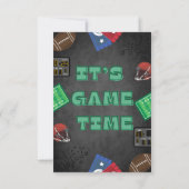 Chalkboard Es ist Game Time Football Baby Shower Dankeskarte (Rückseite)