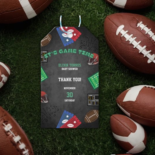 Chalkboard Es ist Game Time Football Baby Shower Geschenkanhänger