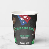 Chalkboard Es ist Game Time Football Baby Shower Pappbecher (Rückseite)