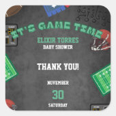 Chalkboard Es ist Game Time Football Baby Shower Quadratischer Aufkleber (Vorderseite)