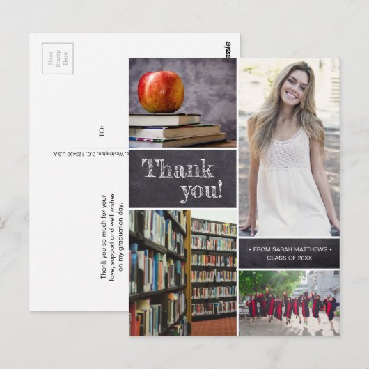 Chalkboard Etching Abschluss Danke Foto Postkarte (Vorne/Hinten)