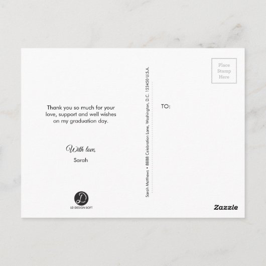 Chalkboard Etching Abschluss Danke Foto Postkarte (Rückseite)