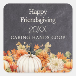 Chalkboard Fall Pumpkin Floral Friendsgiving Year Quadratischer Aufkleber