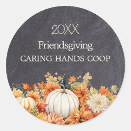 Chalkboard Fall Pumpkin Floral Friendsgiving Year Runder Aufkleber