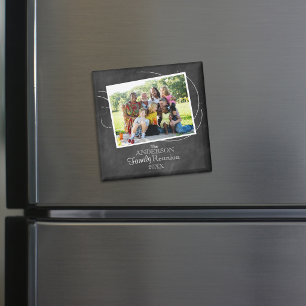 Chalkboard Family Reunion Typography Foto Favor Magnet