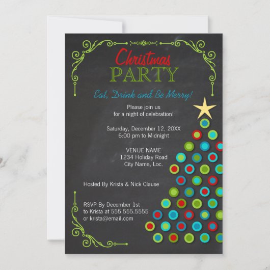 Chalkboard farbenfrohe Weihnachtsbaumfeier Einladung (Vorderseite)