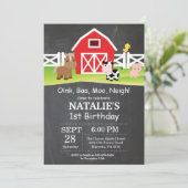 Chalkboard Farm Birthday Invitation Barnyard Party Einladung (Stehend Vorderseite)