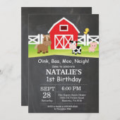 Chalkboard Farm Birthday Invitation Barnyard Party Einladung (Vorne/Hinten)