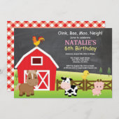 Chalkboard Farm Birthday Invitation Barnyard Party Einladung (Vorne/Hinten)