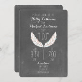 Chalkboard  Feathers Wedding Einladung (Vorne/Hinten)