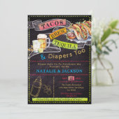 Chalkboard Fiesta Tacos Tequila & Brew Babydusche Einladung (Stehend Vorderseite)