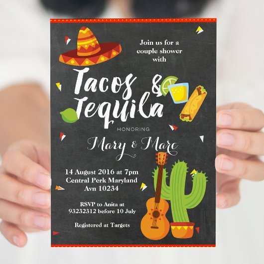 Chalkboard Fiesta Tacos und Tequila Einladung