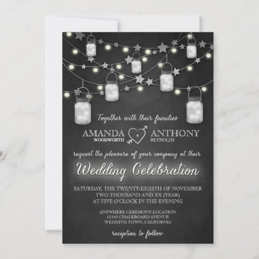 Chalkboard Firefly Mason Jar Wedding Einladungen (Vorderseite)