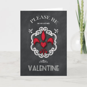 Chalkboard Fleur de Lis Heart Valentine Feiertagskarte