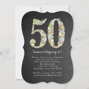Chalkboard Floral 50. Geburtstagsparty Einladung