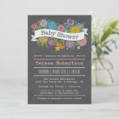 Chalkboard Floral Banner Kinderdusche Einladung (Stehend Vorderseite)