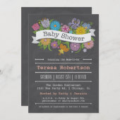 Chalkboard Floral Banner Kinderdusche Einladung (Vorne/Hinten)