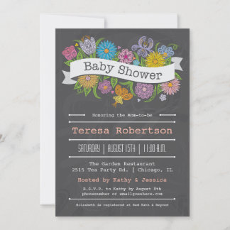 Chalkboard Floral Banner Kinderdusche Einladung