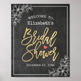 Chalkboard Floral Brautparty Begrüßung Empfang Poster