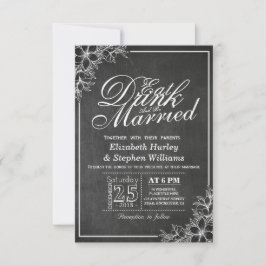 Chalkboard Floral EAT Drinks Verheiratet Hochzeit  Einladung