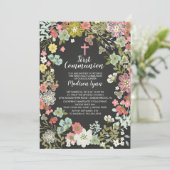Chalkboard Floral First Heilige Kommune Einladung (Stehend Vorderseite)