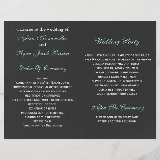 Chalkboard Floral Folding Foto Hochzeitsprogramme (Rückseite)