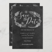 Chalkboard Floral Garden Save the Date Einladung (Vorne/Hinten)