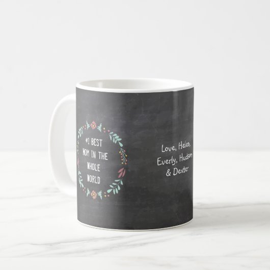 Chalkboard Floral Garland Best Mama Tasse (Vorderseite Links)