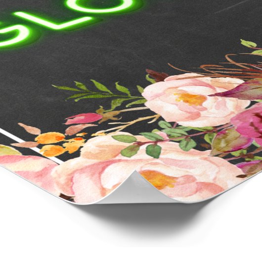Chalkboard Floral Gelassen Liebe Glow Neon Hochzei Poster (Ecke)