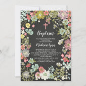 Chalkboard Floral GIRLS Taufe Einladung (Vorderseite)