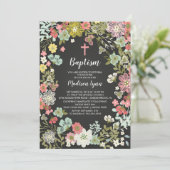 Chalkboard Floral GIRLS Taufe Einladung (Stehend Vorderseite)