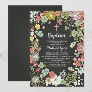 Chalkboard Floral GIRLS Taufe Einladung