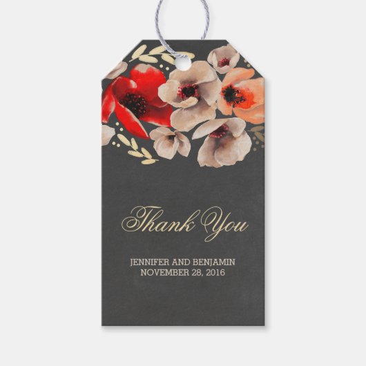 Chalkboard Floral Gold Rustikale Hochzeit Geschenkanhänger (Vorderseite)