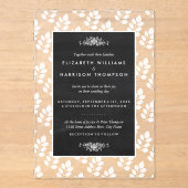 Chalkboard Floral Leaf Wedding Acryleinladungen (Vorderseite)