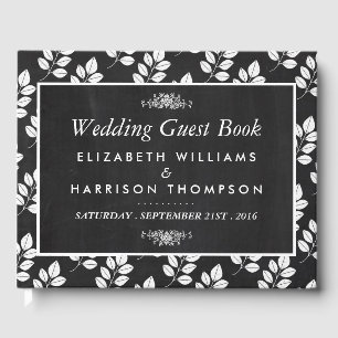 Chalkboard Floral Leaf Wedding Gästebuch