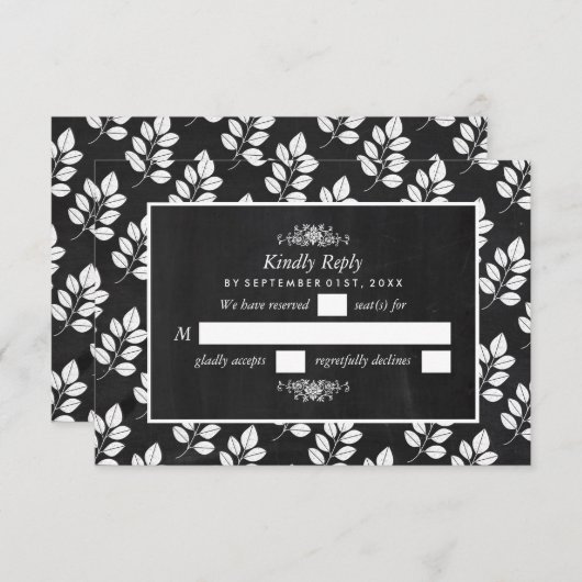 Chalkboard Floral Leaf Wedding RSVP Karte (Vorne/Hinten)