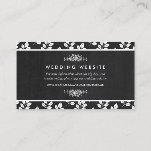 Chalkboard Floral Leaf Wedding Website Begleitkarte (Vorderseite)