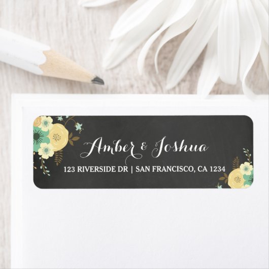 Chalkboard & Floral Return Address Label (Insitu)