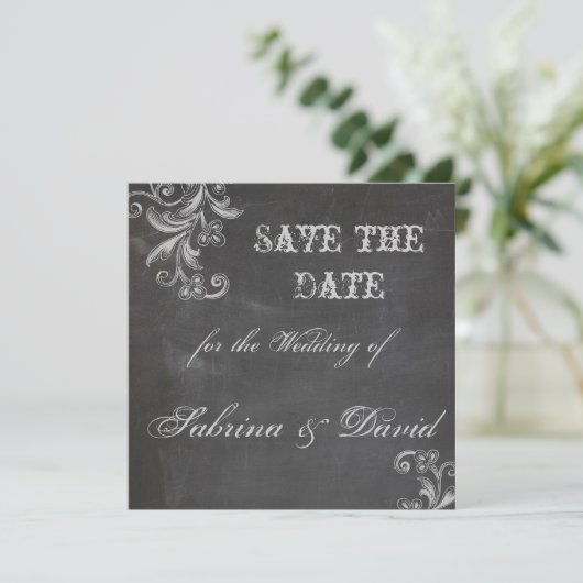 Chalkboard Floral Save the Date (Stehend Vorderseite)