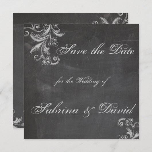 Chalkboard Floral Save the Date (Vorne/Hinten)