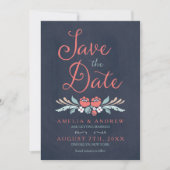 Chalkboard Floral Save the Date Karte (Vorderseite)